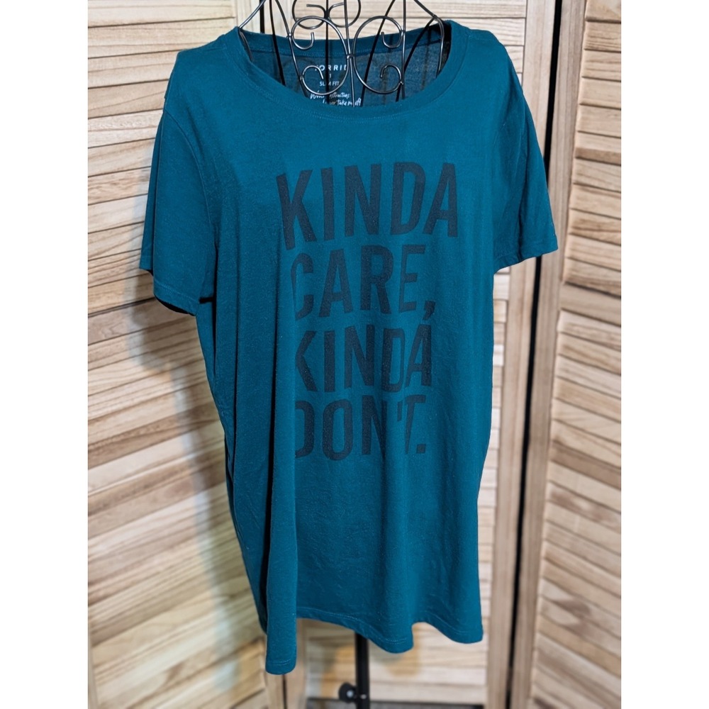 Torrid Womens Vintage Short Sleeve Tee Size 1 Turquoise Kinda care Kinda Dont